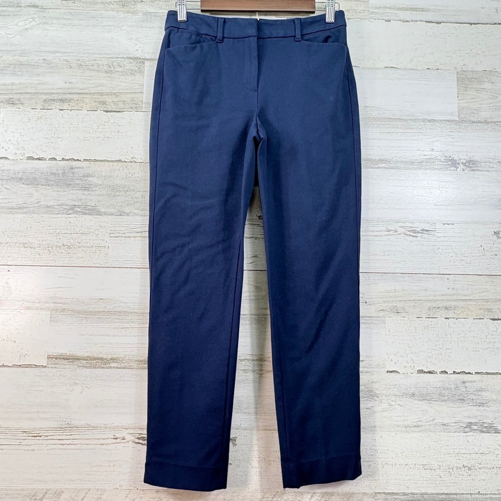 White House Black Market The Slim Ankle Pants Navy Blue Stretch Trousers‎ Size 0